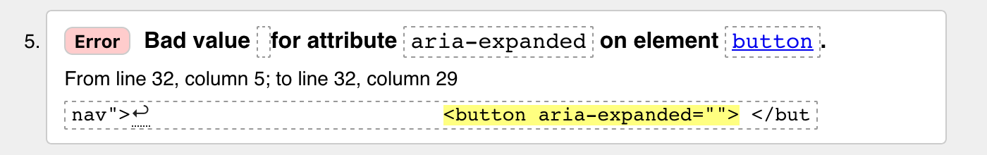 Error: Bad value for attribute aria-expanded on element button.