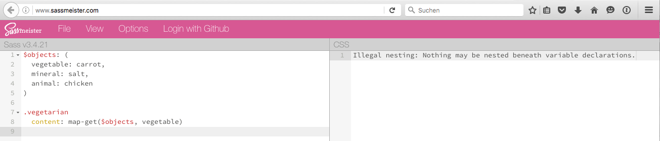 Error: Illegal nesting: Nothing may be nested beneath variable declarations.