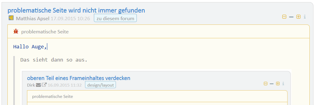 Link zur Problemseite, CSS-Entwurf mit Käfer