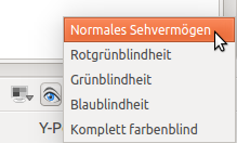 Optionsliste: Normales Sehvermögen, Rotgrünblindheit, Grünblindheit, Blaublindheit, Komplett farbenblind