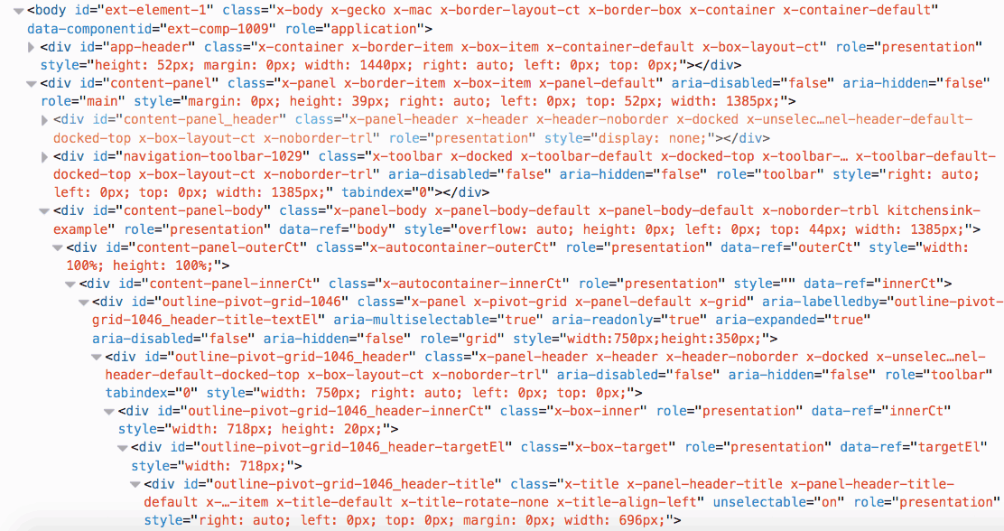 DOM bei ExtJS: div-Suppe, viele Attribute (präsentatoinsbezogen)