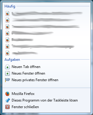 Kontextmenü einer unter Win7 angehefeten Verknüpfung