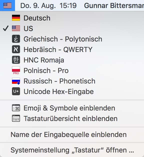 Tastaturauswahlmenü macOS