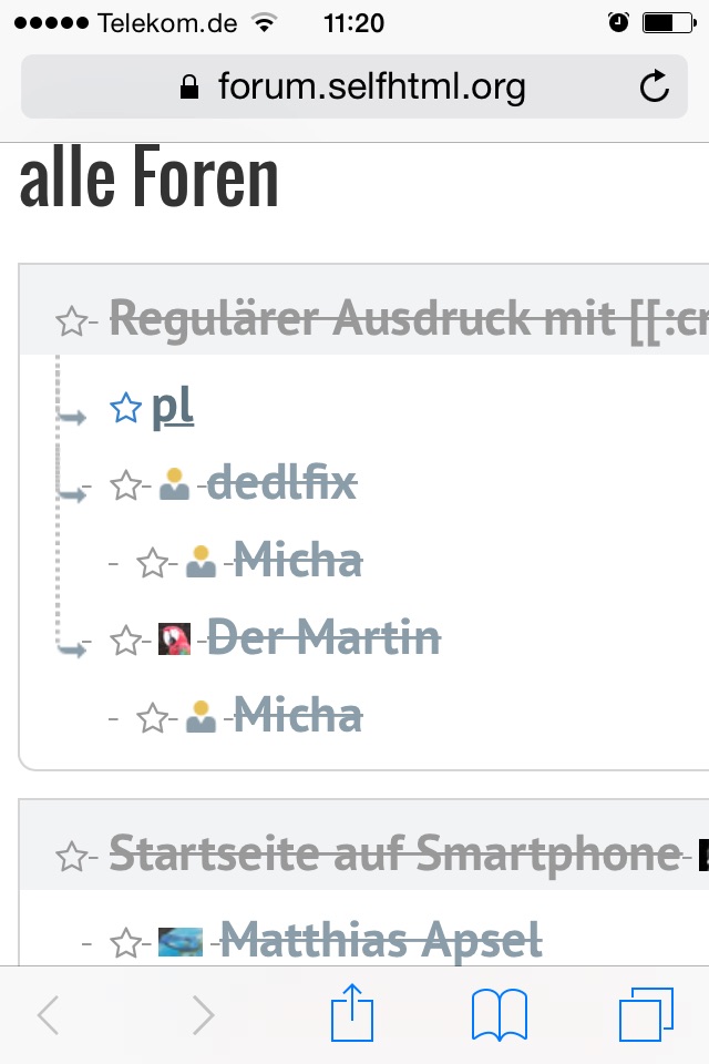 Screenshot der Forum-Startseite auf iPhone