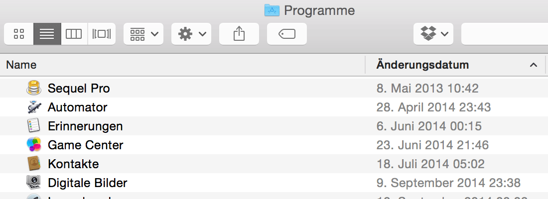 Screenshot vom Finder unter OS X absteigend nach Datum sortiert