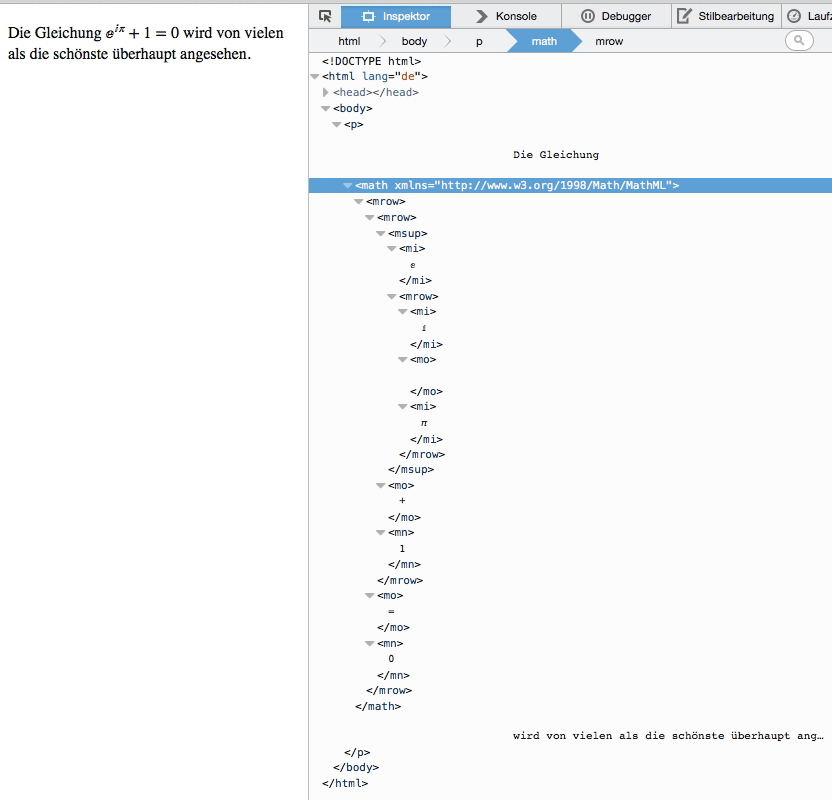 Inline-MathML und gerenderte Seite