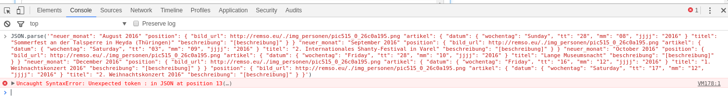 JSON.parse in der Konsole